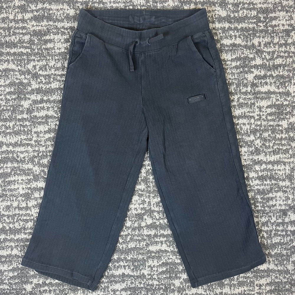 Nike Ribbed Knit Crop Pants Womens Medium Black Good Wide Leg DQ3541-010